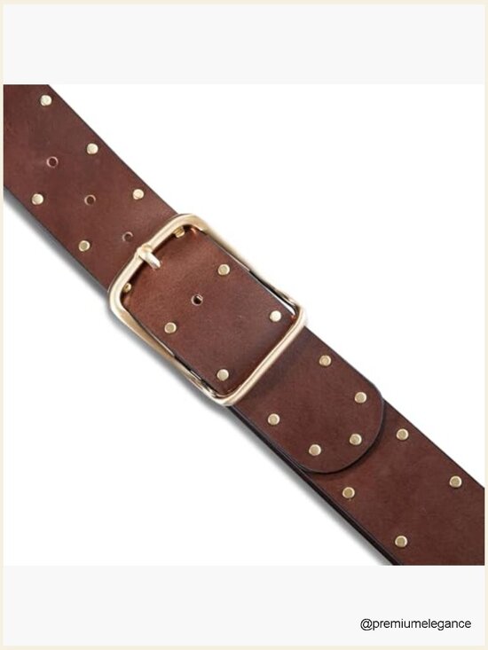 Genuine Leather Studded Wide Belt 2 Inch Buckle